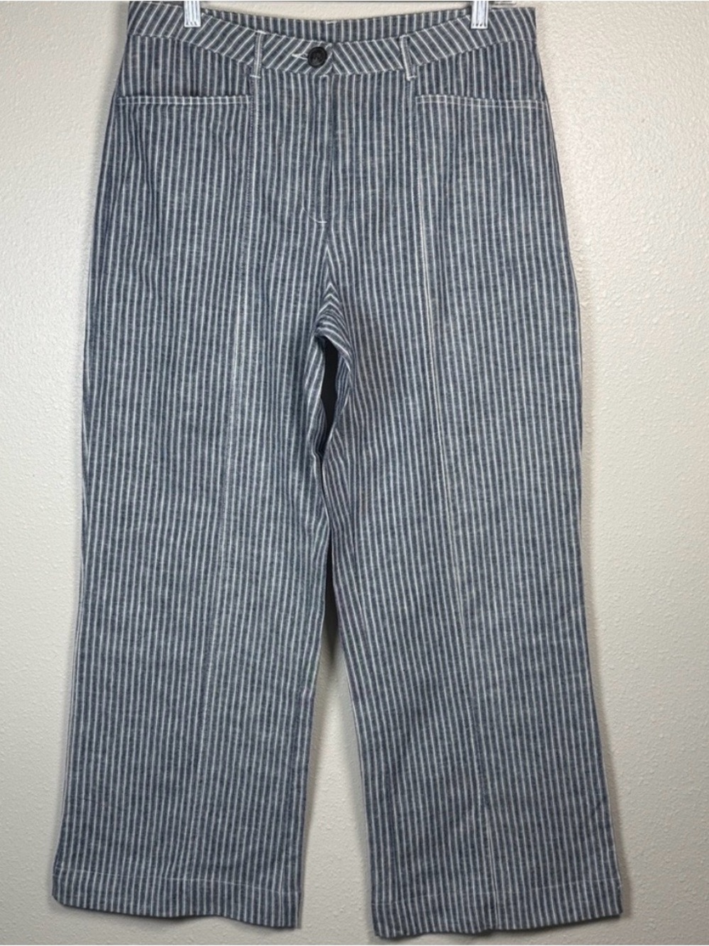 EUC Sundance Blue & White Pinstripe Wide-Leg Linen Pants - Picture 5 of 11